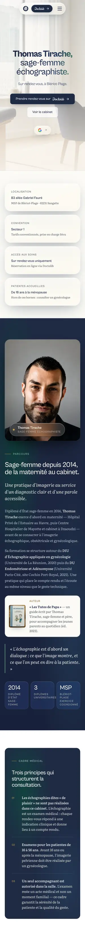 Le site thomas-tirache.fr sur mobile, capture du 9 octobre 2026