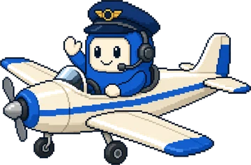 OTTO, dans son petit avion bleu et crème, posé sur la piste.