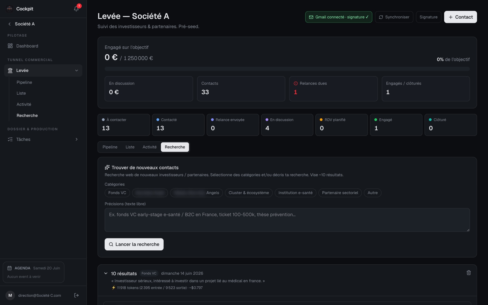 Cockpit — recherche de contacts par IA